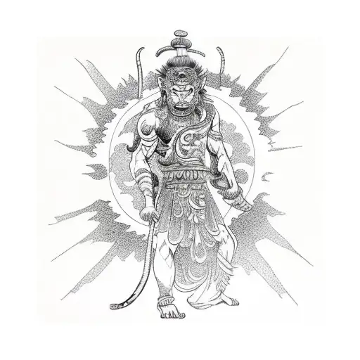 Sun Wukong With A Pagoda In The Background