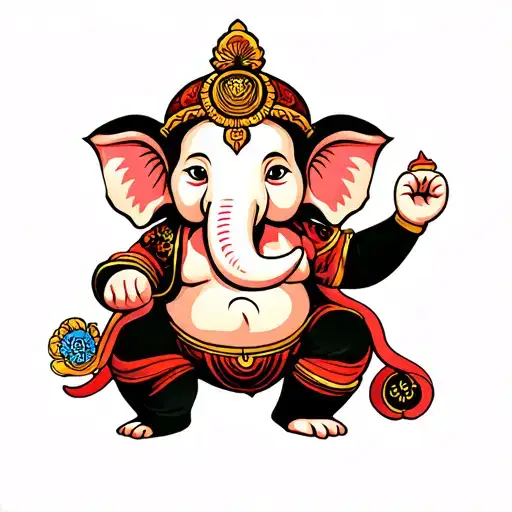 Kid Ganesha Stand Up Full Body Happy And Cartoon Style