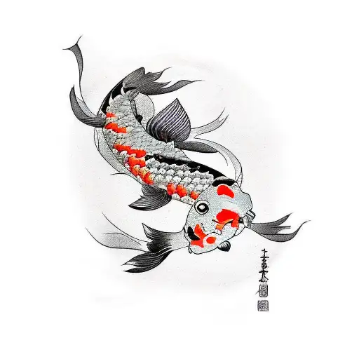 Koi Fish Black With Bird