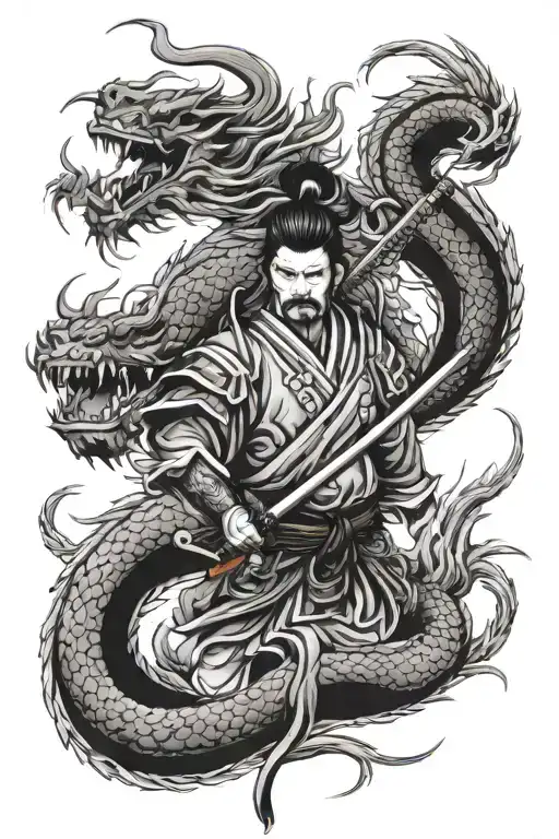 Samurai And Dragon Tattoo High Shading Adapted