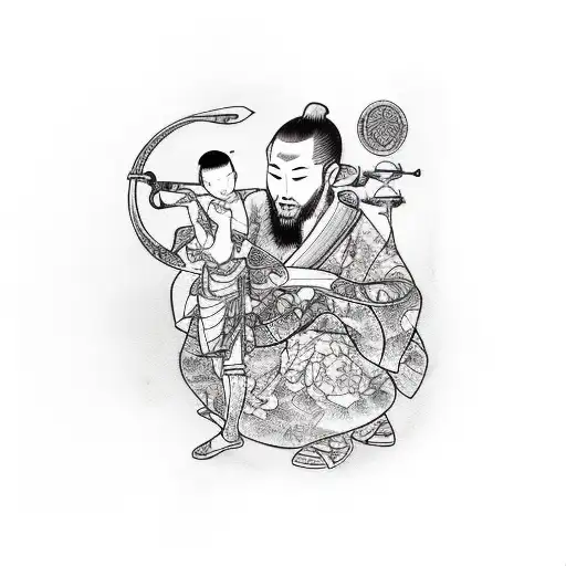 Father Teaching Son Archery