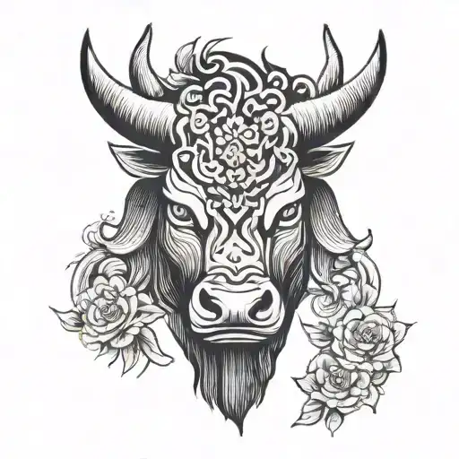 Minimalist Bull Head With V Shaped Horns