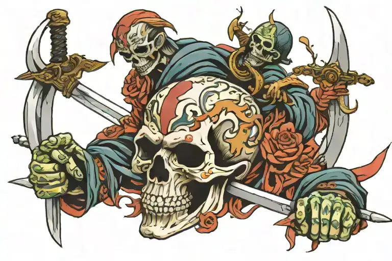 Death Hold A Sword Gang Tattoo With Colour