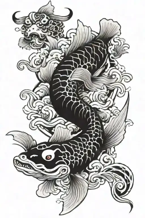 Koi Fish With Dragon Wrapped