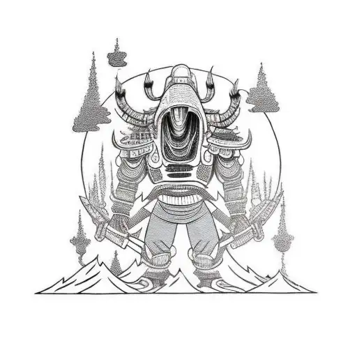 Alien Samurai In The Mountains With Fire