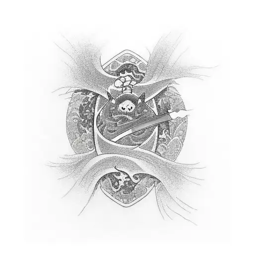 A Captivating Tattoo Featuring A Katana And A Heart Intertwined