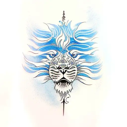 Half Sleeve Lion Flaming Eye With Waves Flaming