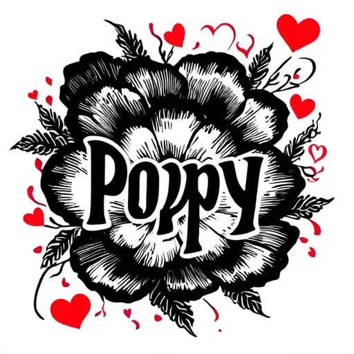 The Word Poppy With Hearts Surrounded
