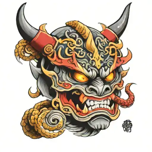 Oni Mask With A Dragon Flying