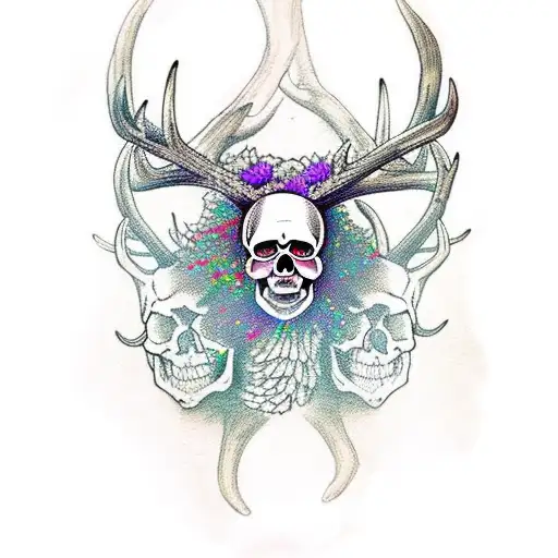 Skull Deer With Long Antlers