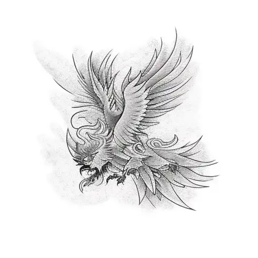A Singing Phoenix In Blackwork Style