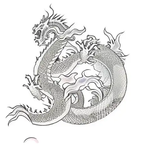 Full Body Japanese Dragon With Cherryblossoms In The Back