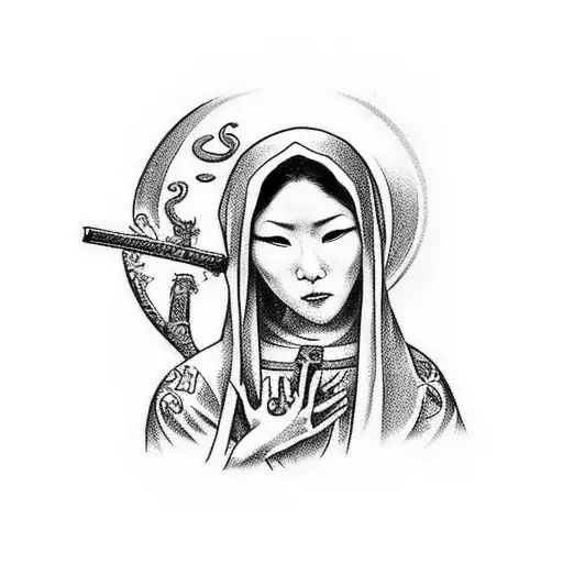 Mother Mary Standing With The Grim Reaper