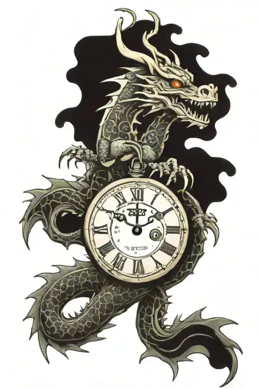 Wood Dragon Wrapped With Pocket Watch