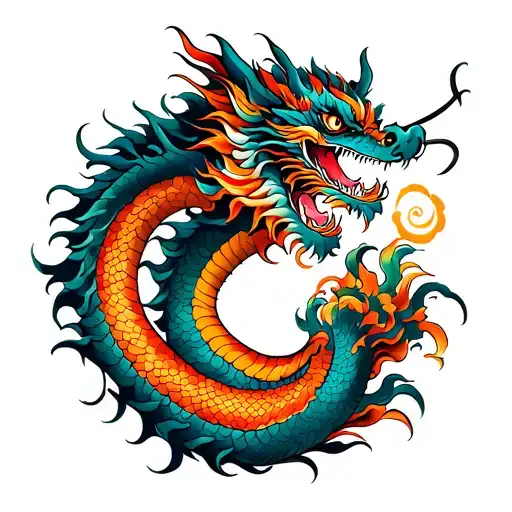 Mens Dragon Tattoo On Stomach In Dark Colors With Beautiful Background In Modern Style