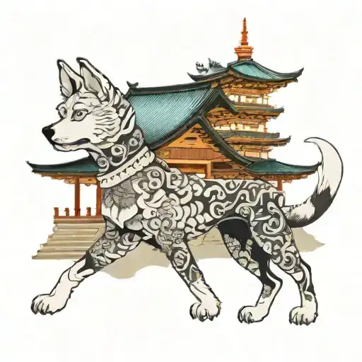Japanese Dog And Temple Architecture Forming