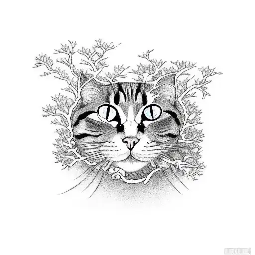 Stretched Out Cat With Tree Around It