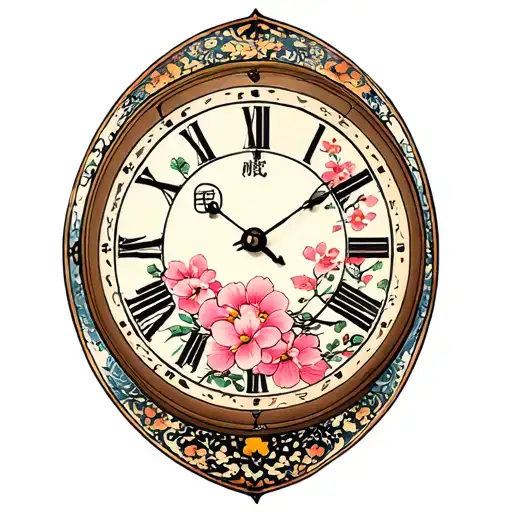 Clock Round Sakura Flowers