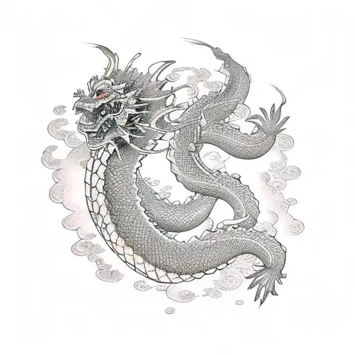A Traditional Japanese Dragon Surrounded By Water Splashes