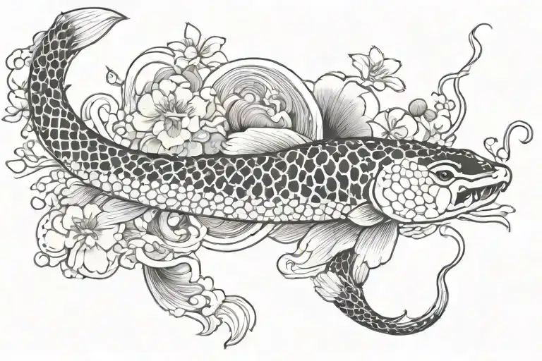Koi Lotus Sakura Waves Katana Snake With Flowers