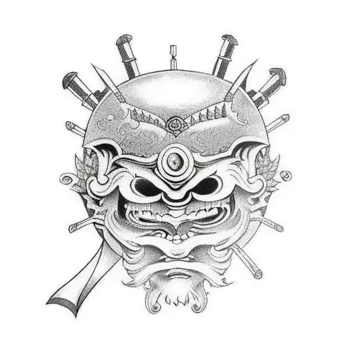 Old School Japanese Mask With Sword