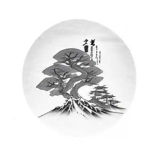 Japanese Traditional Minimalist Forest With Trees And Tribal