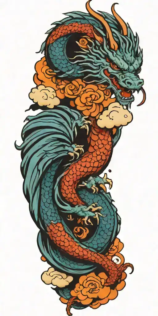 Dragon Flying In Clouds Color