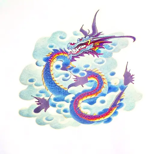 Dragon With Japanese Clouds