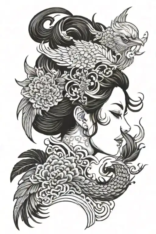 Phoenix Bird Covering Half Of Women's Face