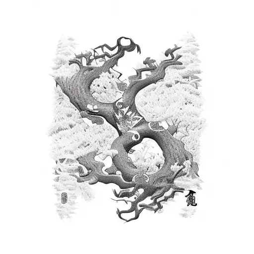 A Guitar Merging With A Tree Trunk