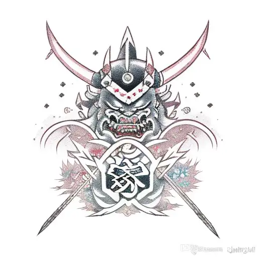 Lightning Bolt Cherry Blossom Samurai Oni Demon