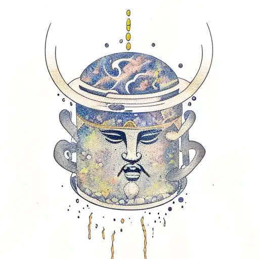 Roman God Holding A Jar Spilling Water With Galaxy Texture