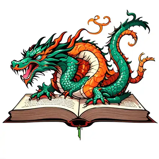 Dragon Coming Out Of Book With Sword