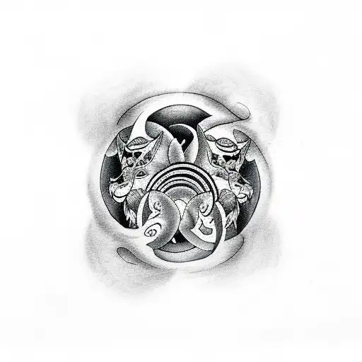 Light And Dark Wolve Shaped Like Ying Yang