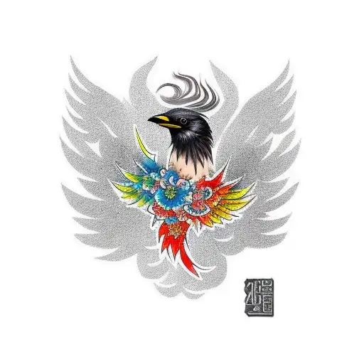 Korean Style Crow Wtih Its Body And Opened Wings