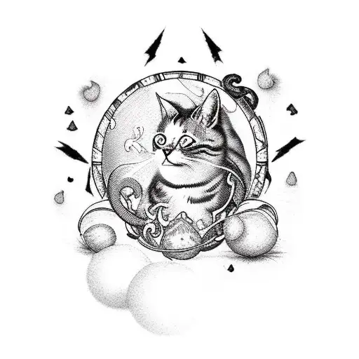 A Mischievous Satanic Cat Playing With A Ball Of Yarn And Surrounded By Mystical Mushrooms