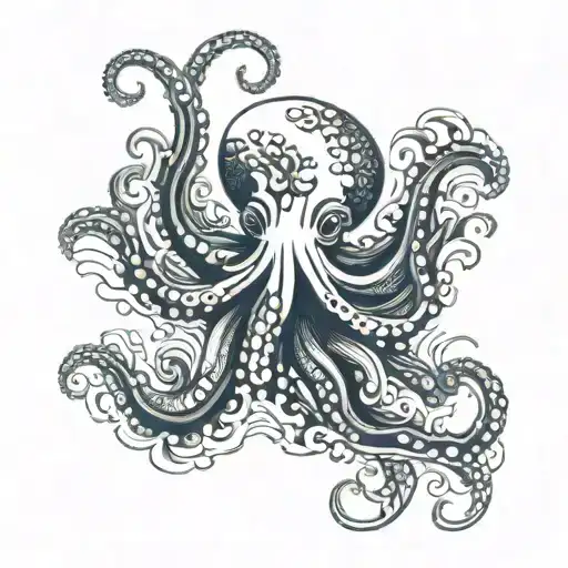 Octopus Sorrounded By Waves Crashing