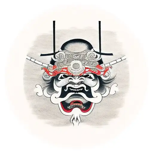 Japenese Samurai Mask With A Katana