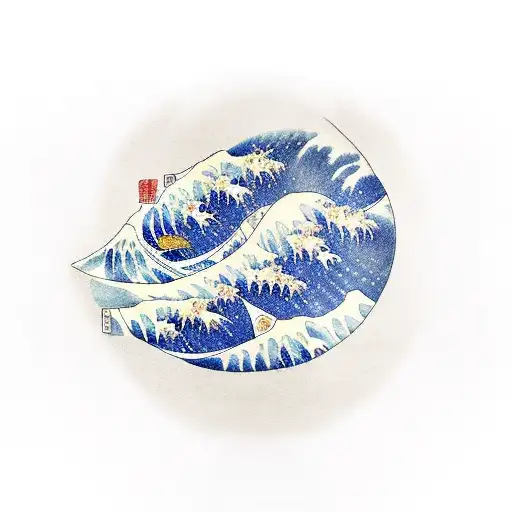 The Great Wave Inside Japanese Ink Circle