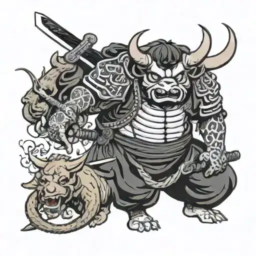 Ox Samurai With Sword And Slain Enemies