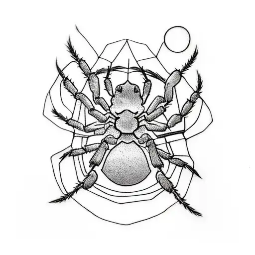 A Minimalist Tattoo Of A Spider Sitting On A Crescent Moon