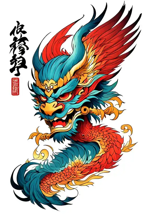 Oni Mask Tattoo On Arm And Phoenix In Chest Men Tattoo Half Sleeve Design