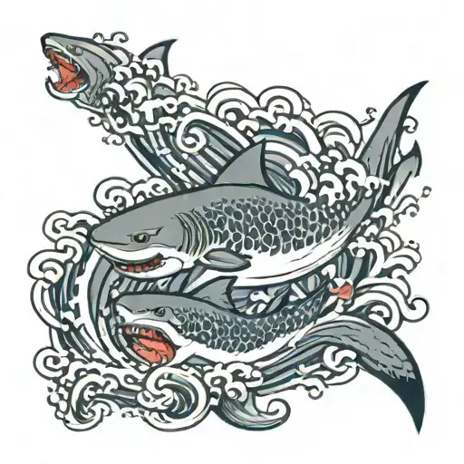 Small Shark Surrounded By Waves Flowing