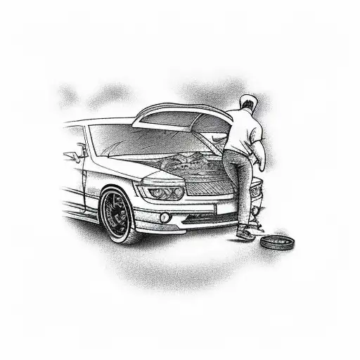 People Changing Car Tyre Whilst Car Is Driving On Two Wheels