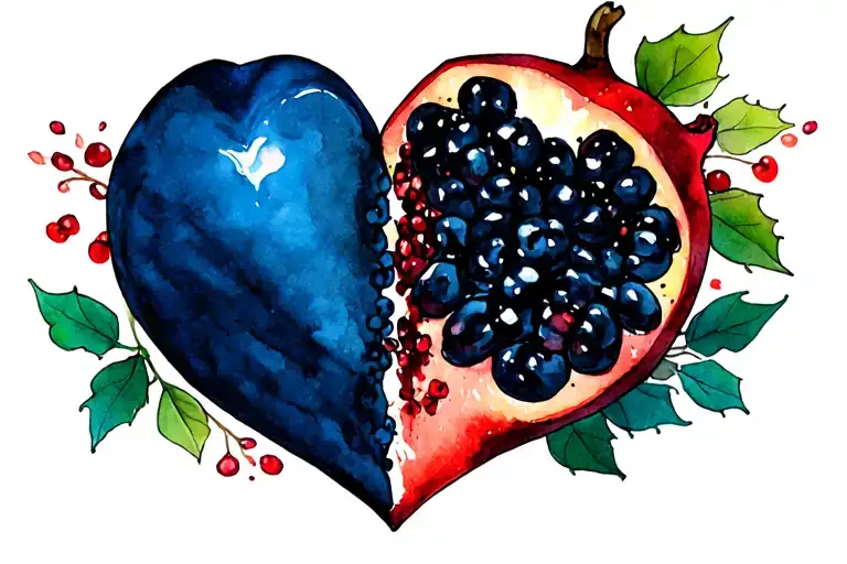 Half Pomegranate Half Heart Watercolor Tattoo Design