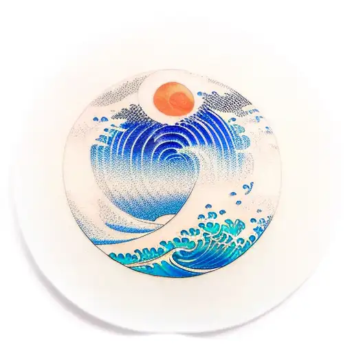 The Big Wave In Anime Style Inside An Enso Zen Japanese Circle