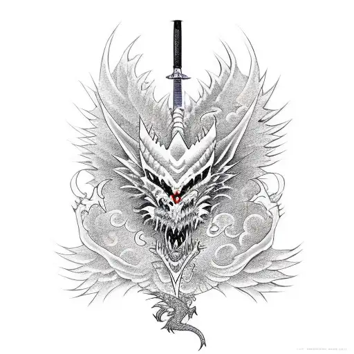 A Dragon With Wings Killed By A Katana