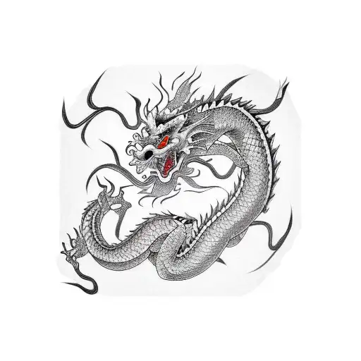 Chinese Dragon Around The Upper Arm Going On The Back Of The Shoulder