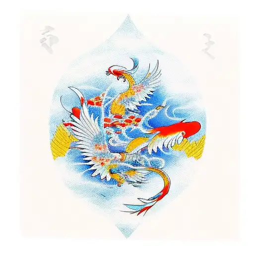 Phoenix Bird With Koi Fish