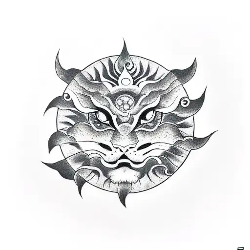 Sun With A Dragon And An Tiger Around